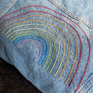 Rainbow Stitch Boyfriend Jean Jacket Old Navy Med